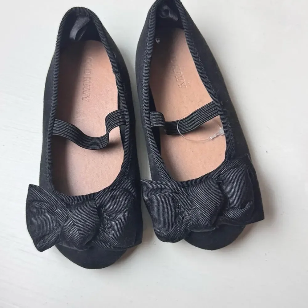 Old Navy Toddler Girl's Velvet Satin Bow Black Jack Mary Jane Ballet Flats  Sz 7
